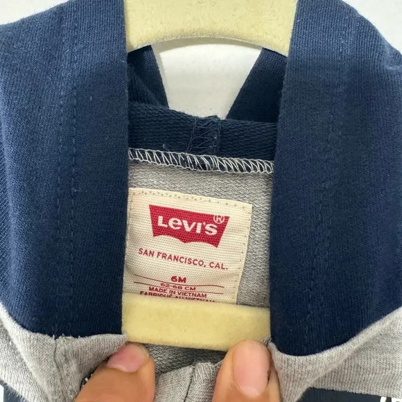 Levi’s baby boy short sleeve hoodie romper navy and gray size 6 Months - Picture 5 of 9